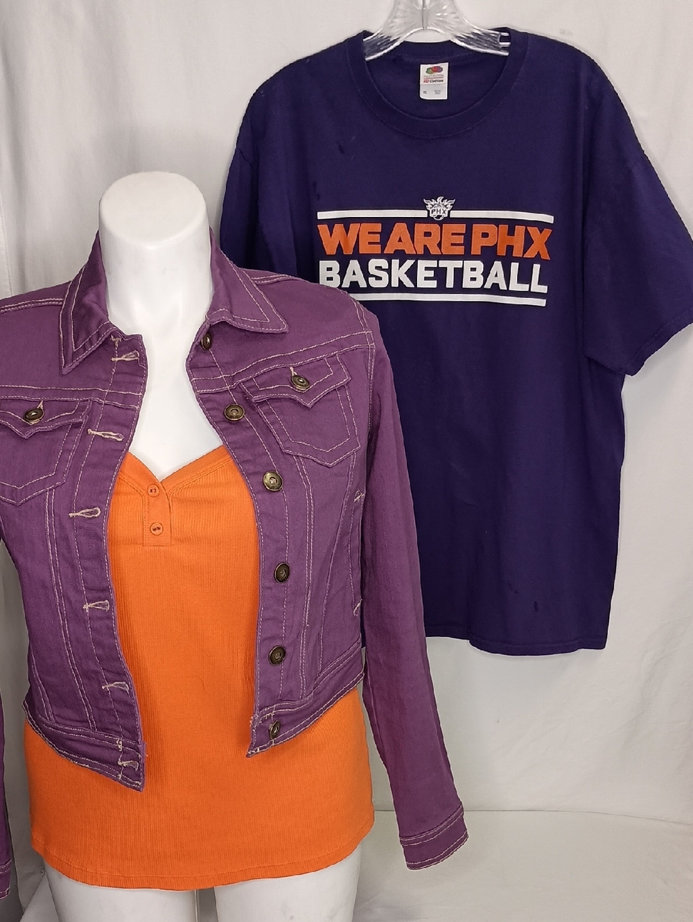 3PC Women's Cotton Tops Jean Jacket Purple Phoenix Basketball Bundle L-XL